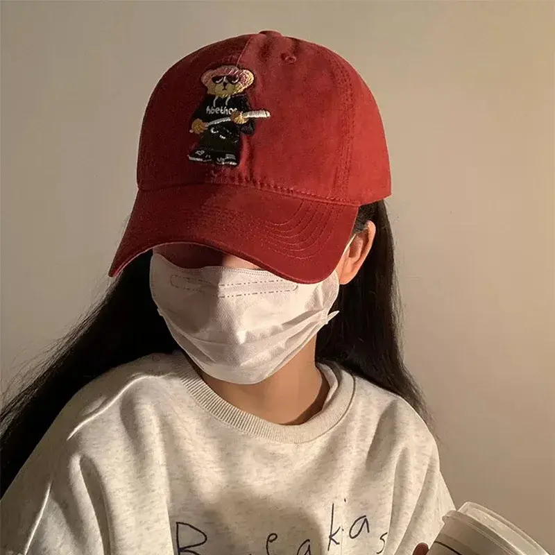 New Cartoon Cute Bear Embroidery Baseball Cap For Men And Women Fun Sunshade Student Versatile Duckbill Cap Wholesale