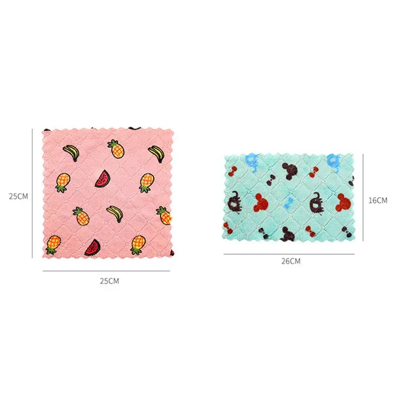 Thickened Cartoon Printing Brush Dishcloth Coral Fleece Double-Sided Scrubbing Cloth Oil-Free Multifunctional Cleaning Cloth