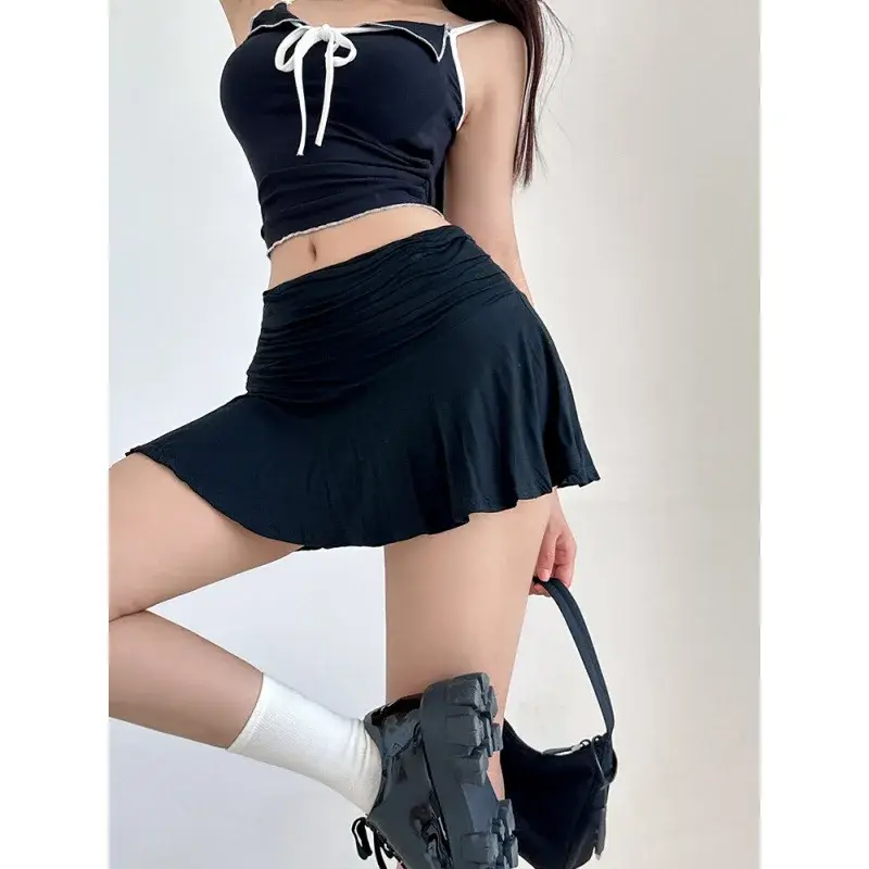 Low-Waist Mini Dress With Safety Pants Women's Autumn Winter New Style A- Line Skirt Draped And Pleated Female Fashion