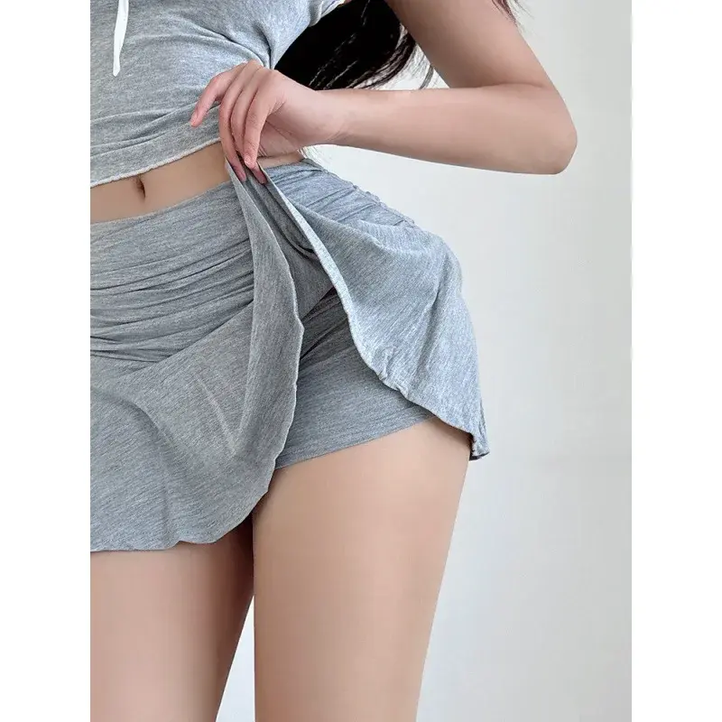 Low-Waist Mini Dress With Safety Pants Women's Autumn Winter New Style A- Line Skirt Draped And Pleated Female Fashion