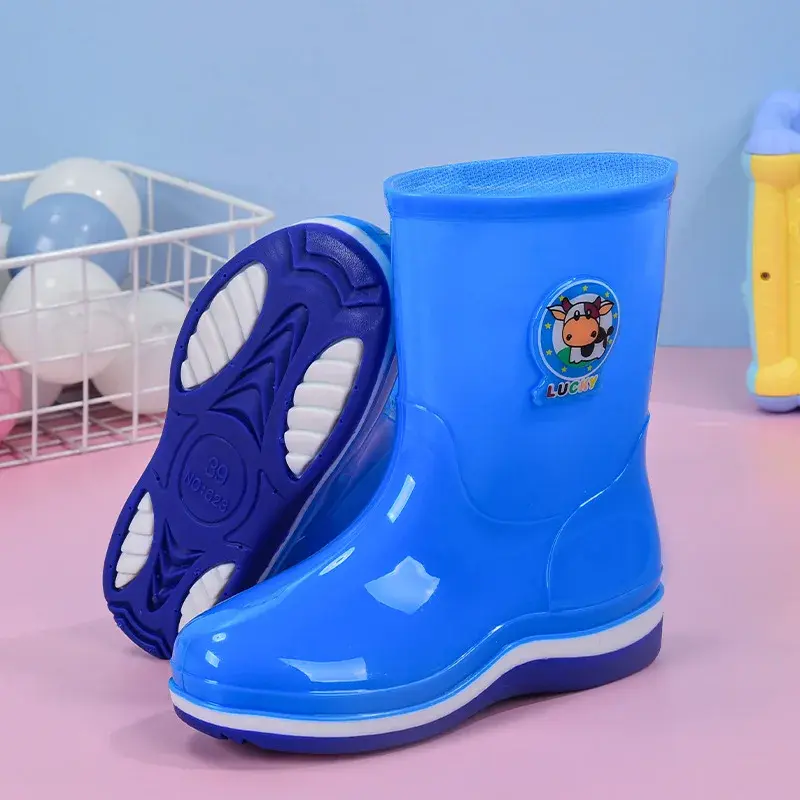 Children's Rain Boots Low Cut Anti-Slip Fleece Lined Warm Cartoon Water Shoes Boys Girls Baby Toddler Student Booties Rubber