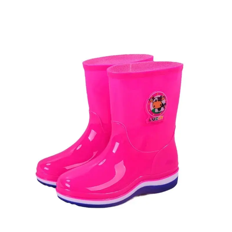 Children's Rain Boots Low Cut Anti-Slip Fleece Lined Warm Cartoon Water Shoes Boys Girls Baby Toddler Student Booties Rubber