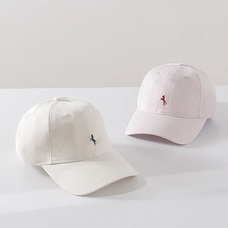 High Quality Embroidered Horse Baseball Cap Pure Cotton Wide Brim Retro Soft Top Men's Casual Hat Face Slimming Duckbill Cap