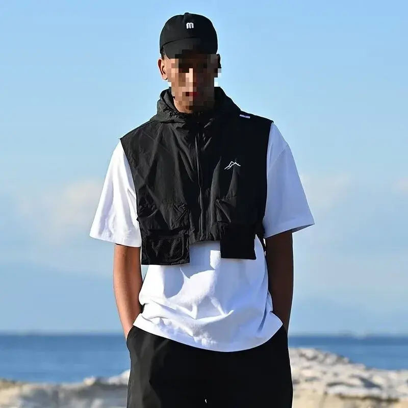 Outdoor Functional Windproof Multi-pocket Cropped Vest Men's Loose-fit Tactical Shoulder Vest Horse Rider Trendy