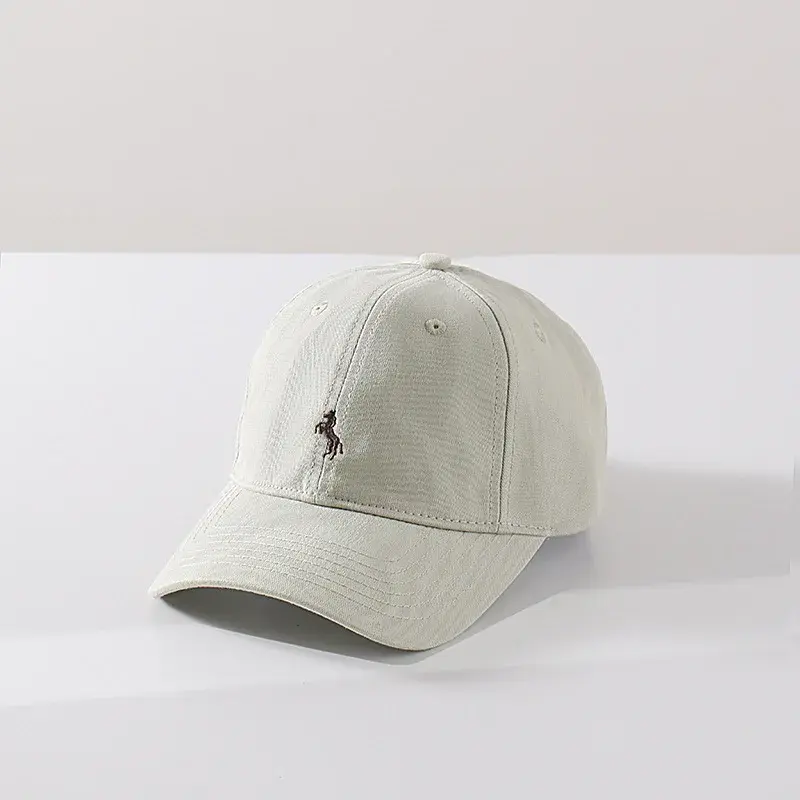 High Quality Embroidered Horse Baseball Cap Pure Cotton Wide Brim Retro Soft Top Men's Casual Hat Face Slimming Duckbill Cap