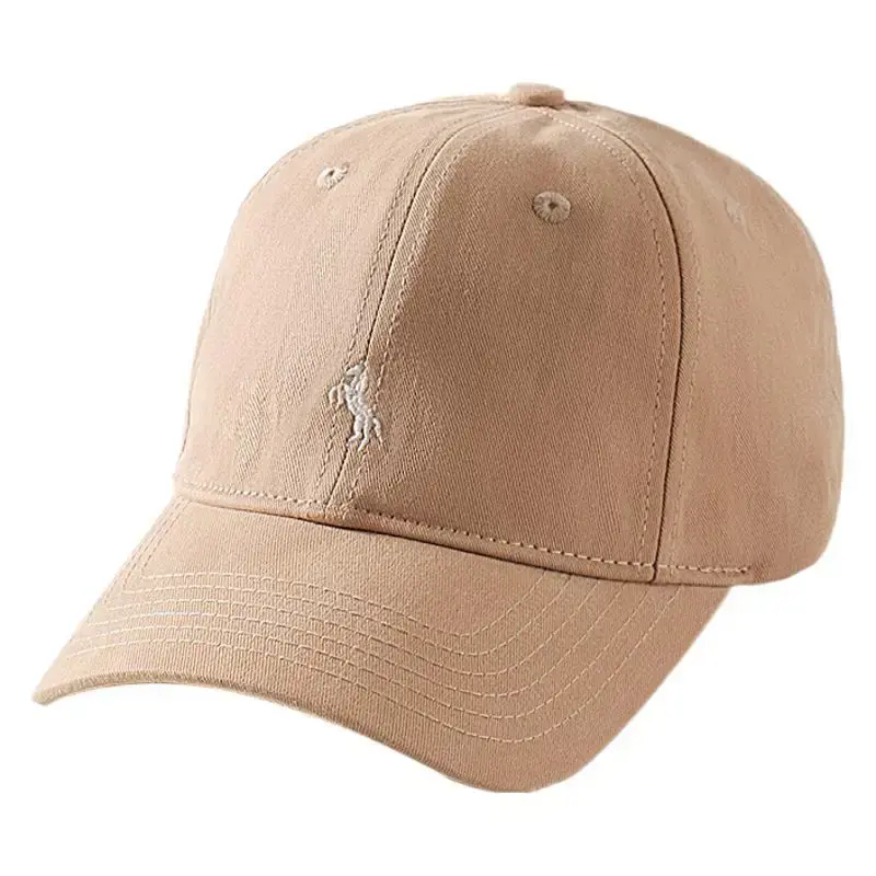 High Quality Embroidered Horse Baseball Cap Pure Cotton Wide Brim Retro Soft Top Men's Casual Hat Face Slimming Duckbill Cap