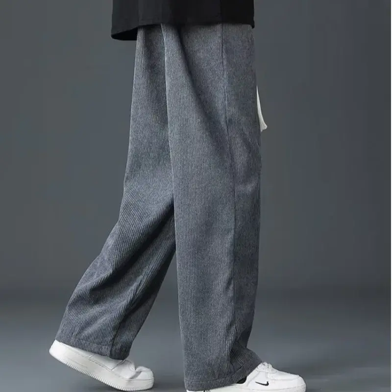Men's Corduroy Fleece-Lined Casual Pants Loose Straight Leg Sports Trousers Autumn Winter Season High Comfort Level