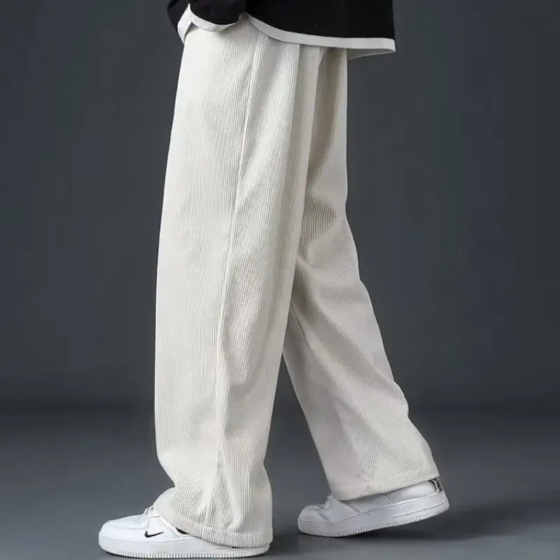 Men's Corduroy Fleece-Lined Casual Pants Loose Straight Leg Sports Trousers Autumn Winter Season High Comfort Level