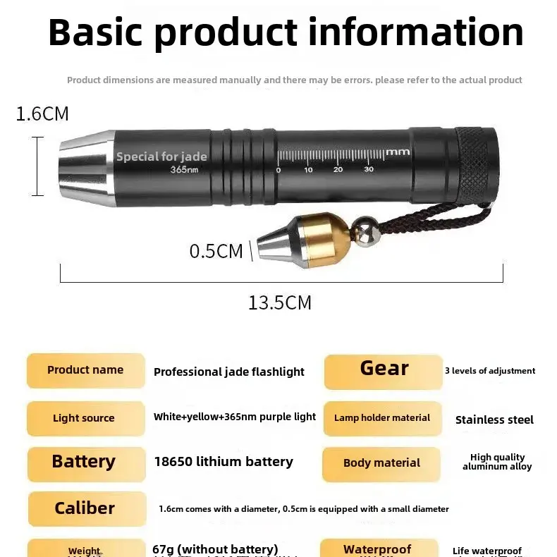 Professional Grade Jewelry Looping Flashlight Ultra Bright 365 Degree Purple Light For Gemstone Inspection And Identification