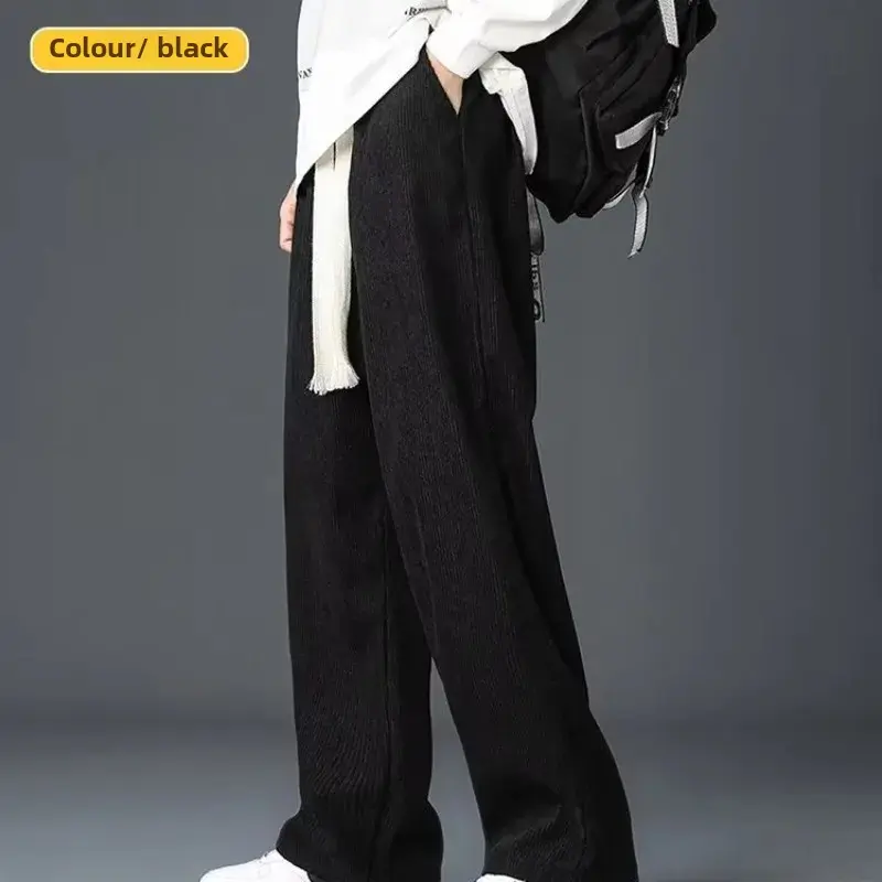 Men's Corduroy Fleece-Lined Casual Pants Loose Straight Leg Sports Trousers Autumn Winter Season High Comfort Level