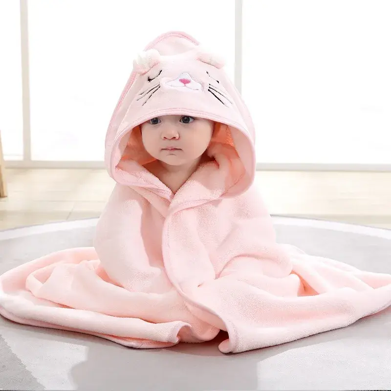 Bathing Baby Towel Coral Fleece Baby Wrap Quick Dry Hooded Baby Robe Infant Bathing Blanket Comfortable Soft Fabric Summer Seaso