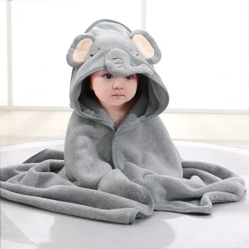 Bathing Baby Towel Coral Fleece Baby Wrap Quick Dry Hooded Baby Robe Infant Bathing Blanket Comfortable Soft Fabric Summer Seaso