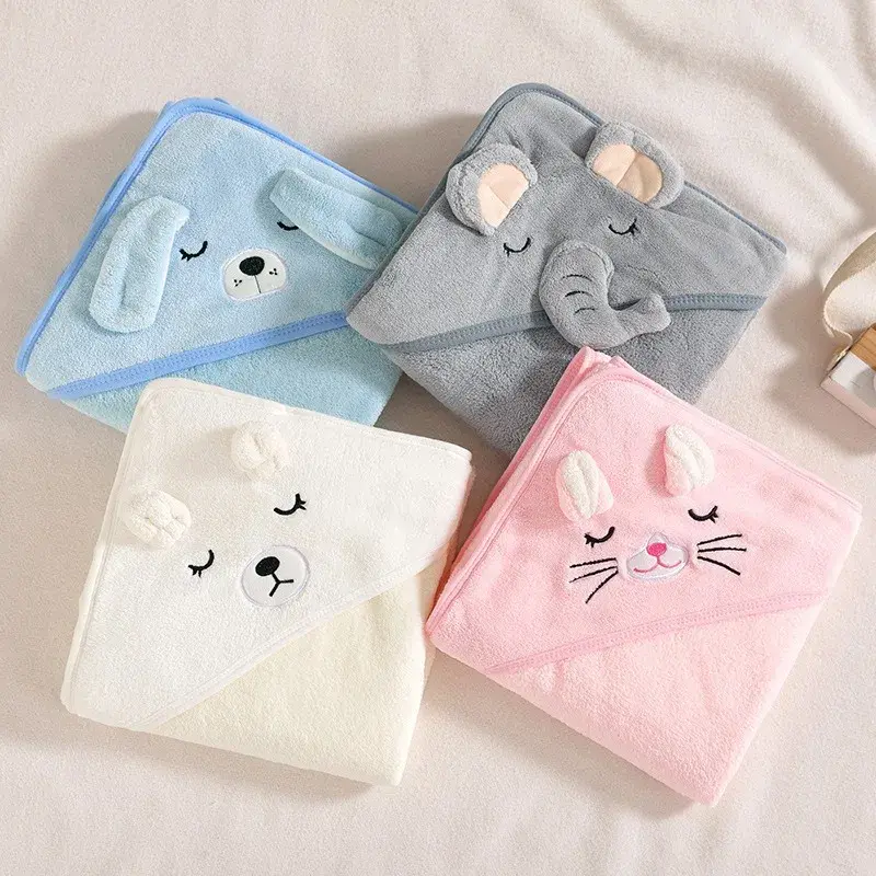 Bathing Baby Towel Coral Fleece Baby Wrap Quick Dry Hooded Baby Robe Infant Bathing Blanket Comfortable Soft Fabric Summer Seaso