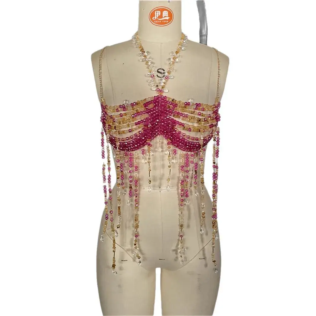 Colorful Beaded Tassel Body Chain Necklace Women's Outerwear Top Trendy Chest Decorations Cross-Border Fashion Vest