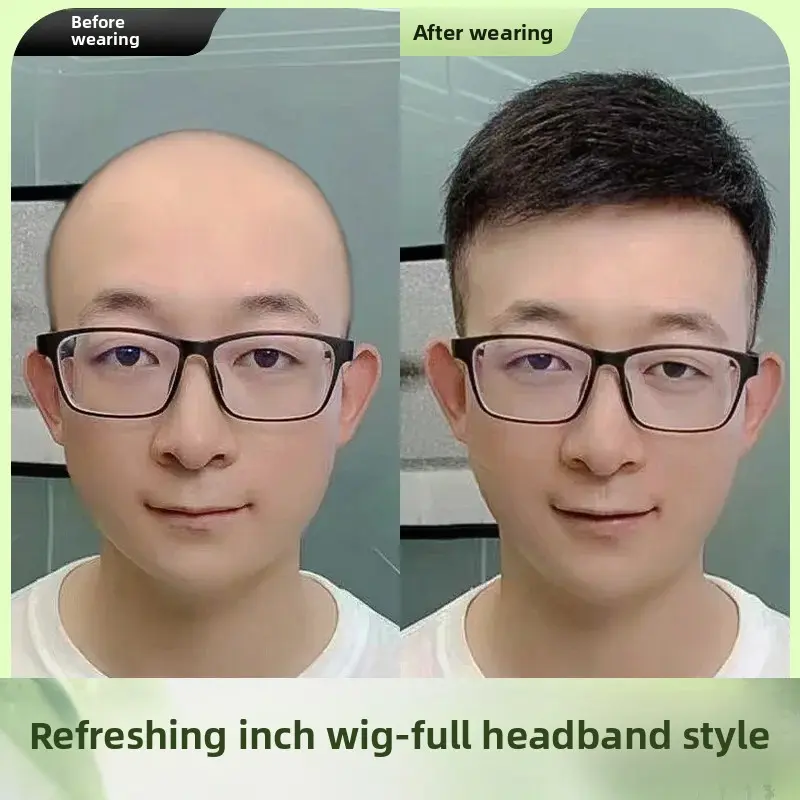 Men's Hair System Full Head Thin Short Hair Male Model Real Hair Wigs Easy to Wear And Maintain Asian Fiber Top Hair Block