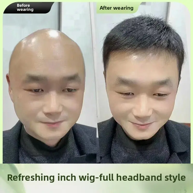 Men's Hair System Full Head Thin Short Hair Male Model Real Hair Wigs Easy to Wear And Maintain Asian Fiber Top Hair Block