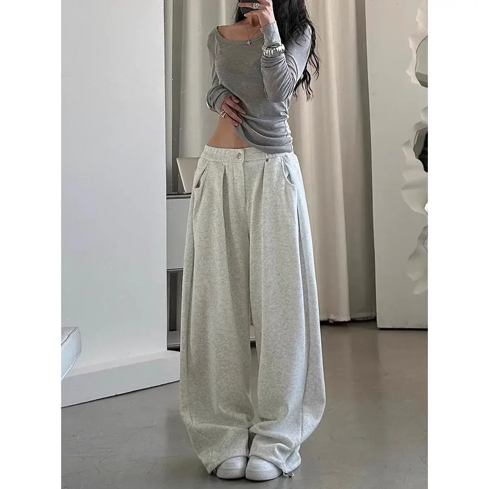 Retro American Sport Pants Women's Loose Wide Leg Casual Trousers Autumn New Style Lazy Draping Long Pants Casual Trousers