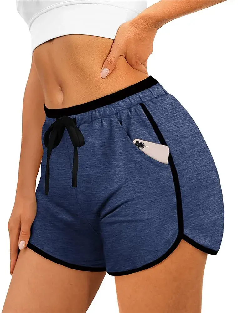 Cross-Border Amazon 2022 Women's Shorts Summer Sports Running Fitness Casual Comfortable Cotton Shorts With Waist Rope
