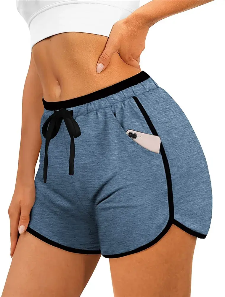 Cross-Border Amazon 2022 Women's Shorts Summer Sports Running Fitness Casual Comfortable Cotton Shorts With Waist Rope