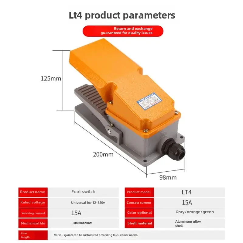LT4 Foot Pedal Switch Direct Manufacturer Offering Silver Touch Foot Step Switch 220V 380V Self-Resetting Foot Pump Button
