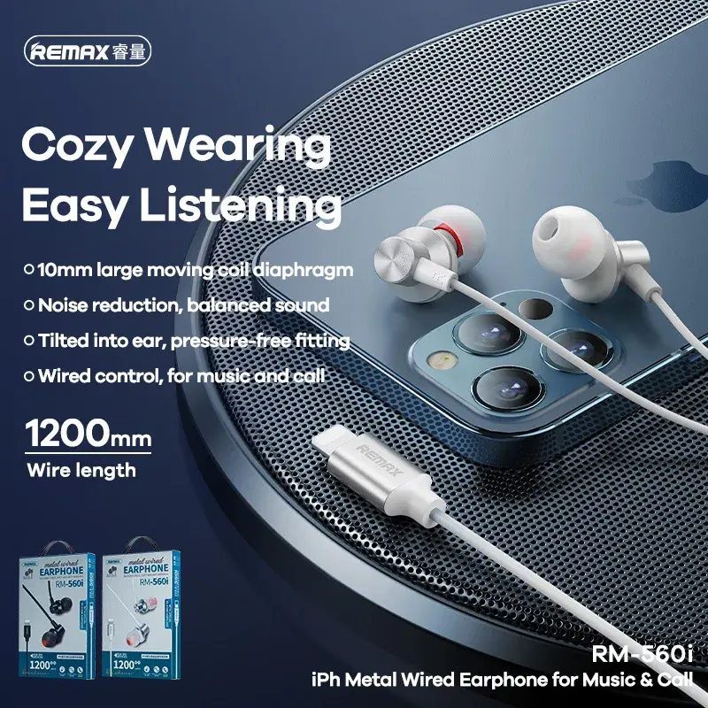 REMAX Wired Earphones Compatible With For Apple iPhone In-Ear Control Microphone RM-560i Motorcycle Helmet Accessories