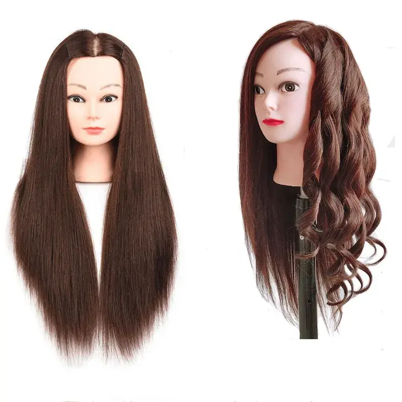 Mixed Hair Model Practice Head for Hairdressing Beauty Salon Mannequin Head for Styling And Curling Doll Head Hair Extension