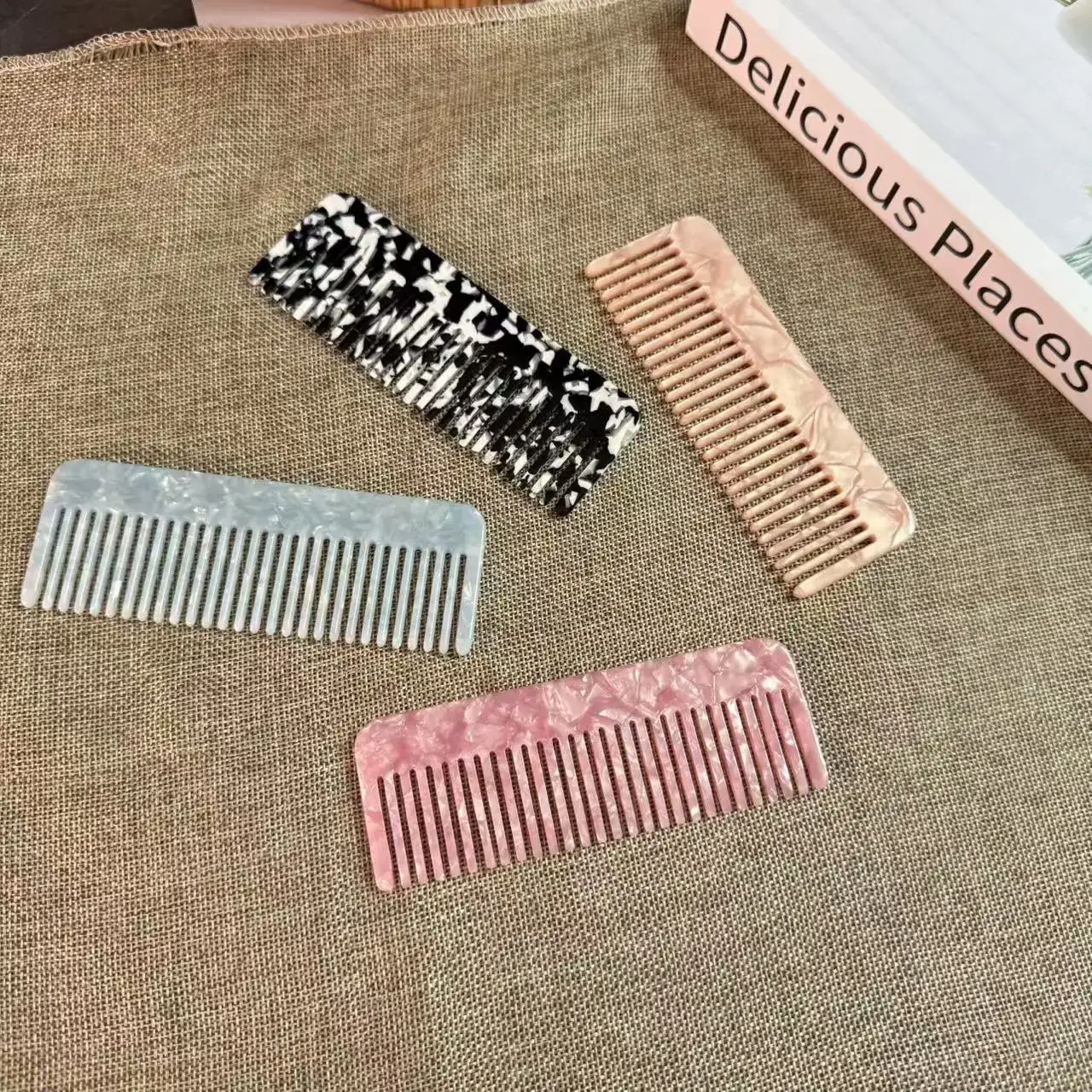New Korean Acetate Comb Simple Retro Marble Texture Hairdressing Comb Leopard Print Hair Comb for Women Professional Salon Parti
