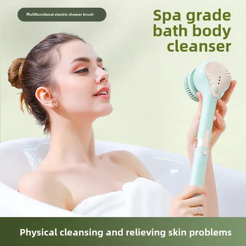 New Multifunctional Electric Bath Brush Waterproof Long Handle Silicone Back Scrubbing Bath Brush For Bathing