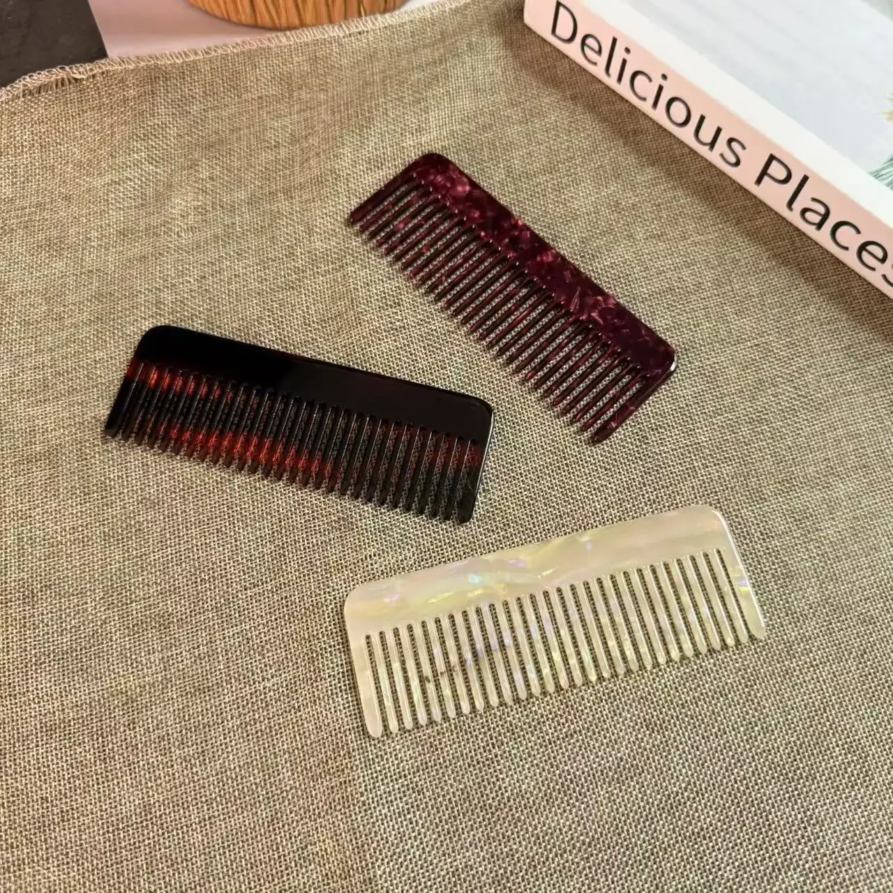 New Korean Acetate Comb Simple Retro Marble Texture Hairdressing Comb Leopard Print Hair Comb for Women Professional Salon Parti