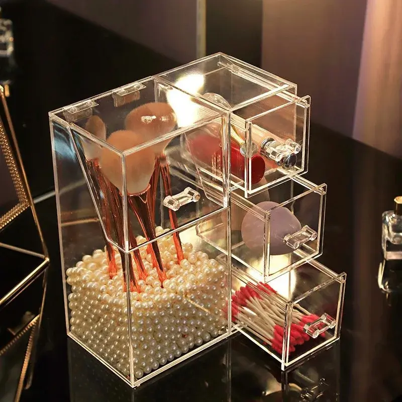 Multi-Functional Makeup Brush Storage Box Desktop Cotton Swab Lipstick Storage Case Dustproof Jewelry Storage Rack