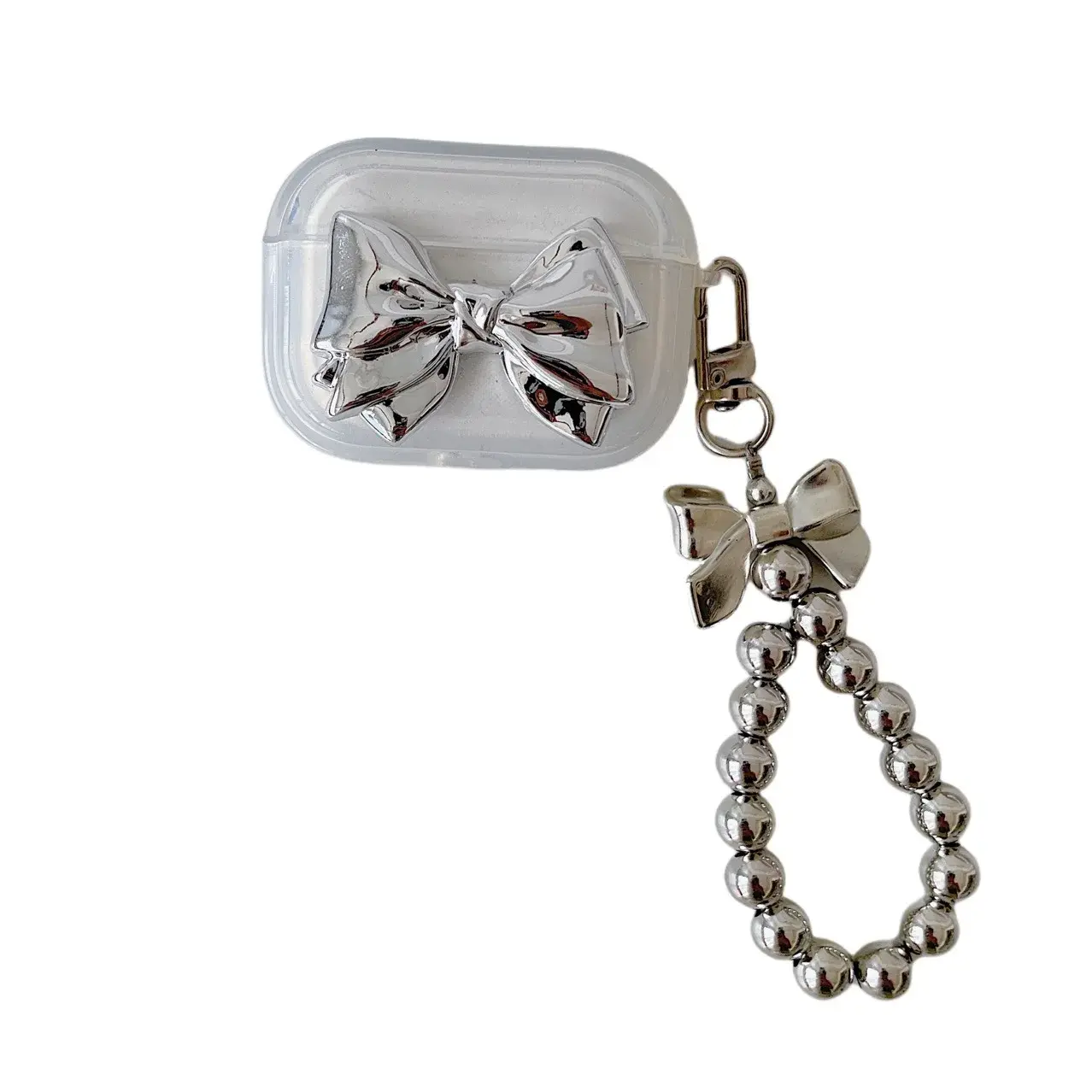 Korean Style Bow Chain Electroplated Bowling Helmet Earphone Case Suitable For Apple AirPods 1/2nd Generation Pro 2 Earphone Cov