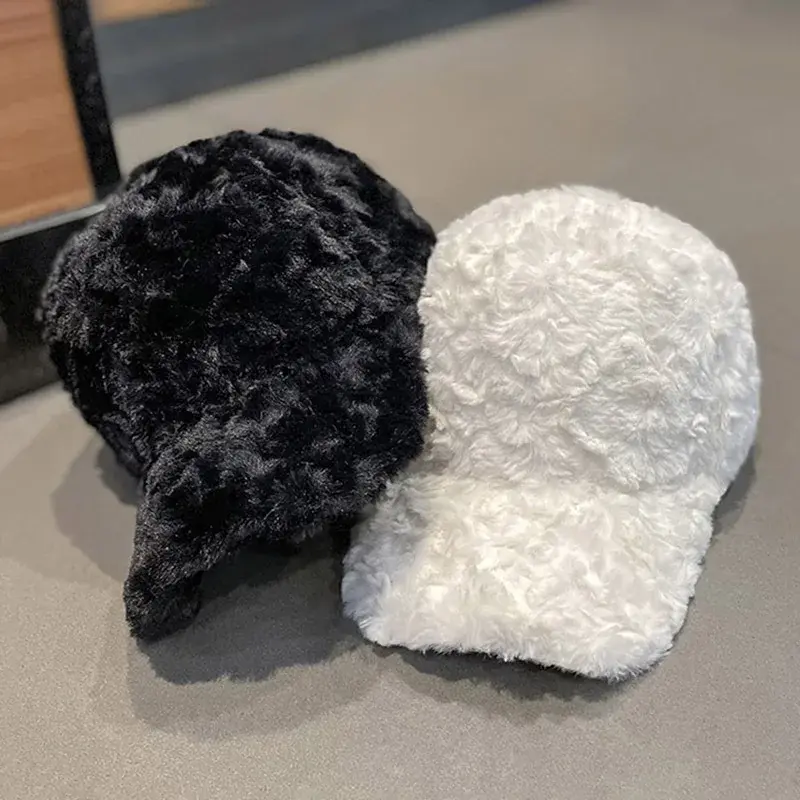 Korean Style Lamb Fur Women's Baseball Cap Thick Warm Autumn Winter Popular Hat Fashionable Sun Protection Versatile Hat