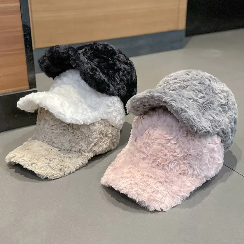 Korean Style Lamb Fur Women's Baseball Cap Thick Warm Autumn Winter Popular Hat Fashionable Sun Protection Versatile Hat