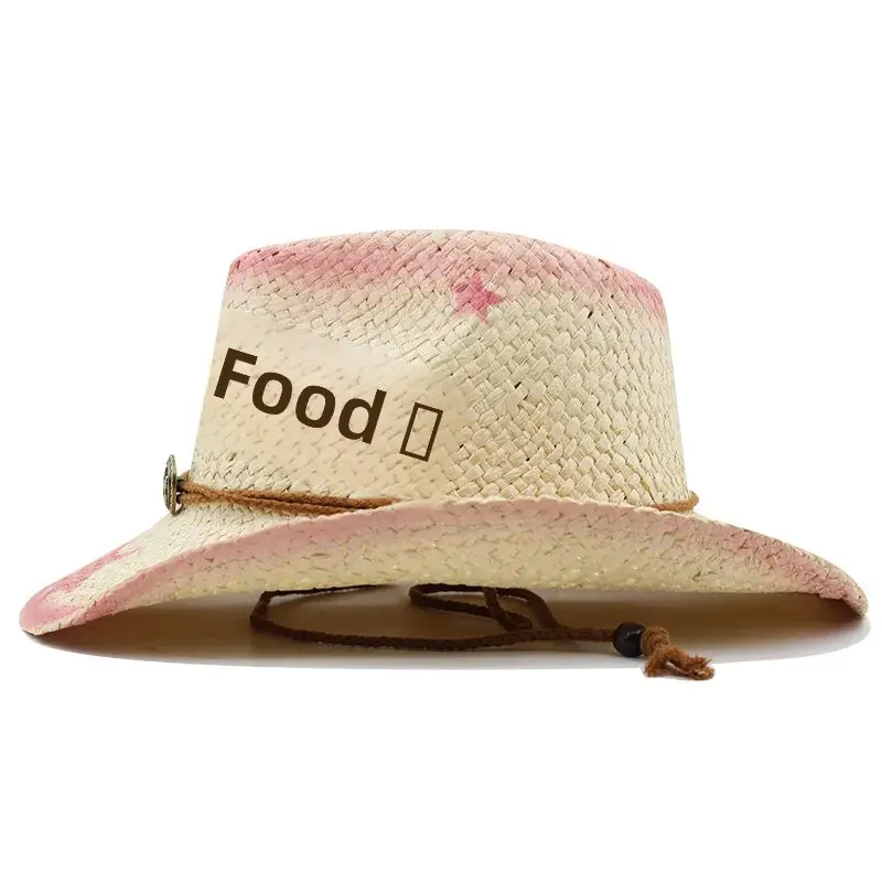 Simple Outdoor Beach Hat Sunshade New Style Women's Pink Spray Painted Five-pointed Star Cowboy Ethnic Style Straw Hat