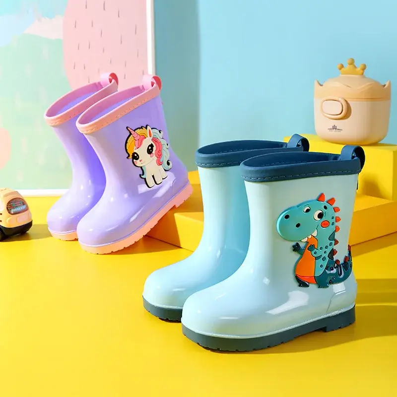 2024 New Dinosaur Children's Rain Shoes Non-Slip Cotton Water Shoes Baby Boys Girls Cute Wholesale Rain Boots All Seasons