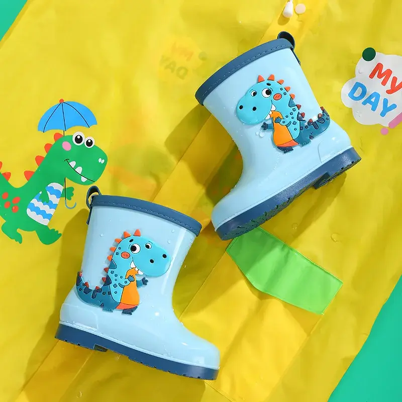 2024 New Dinosaur Children's Rain Shoes Non-Slip Cotton Water Shoes Baby Boys Girls Cute Wholesale Rain Boots All Seasons