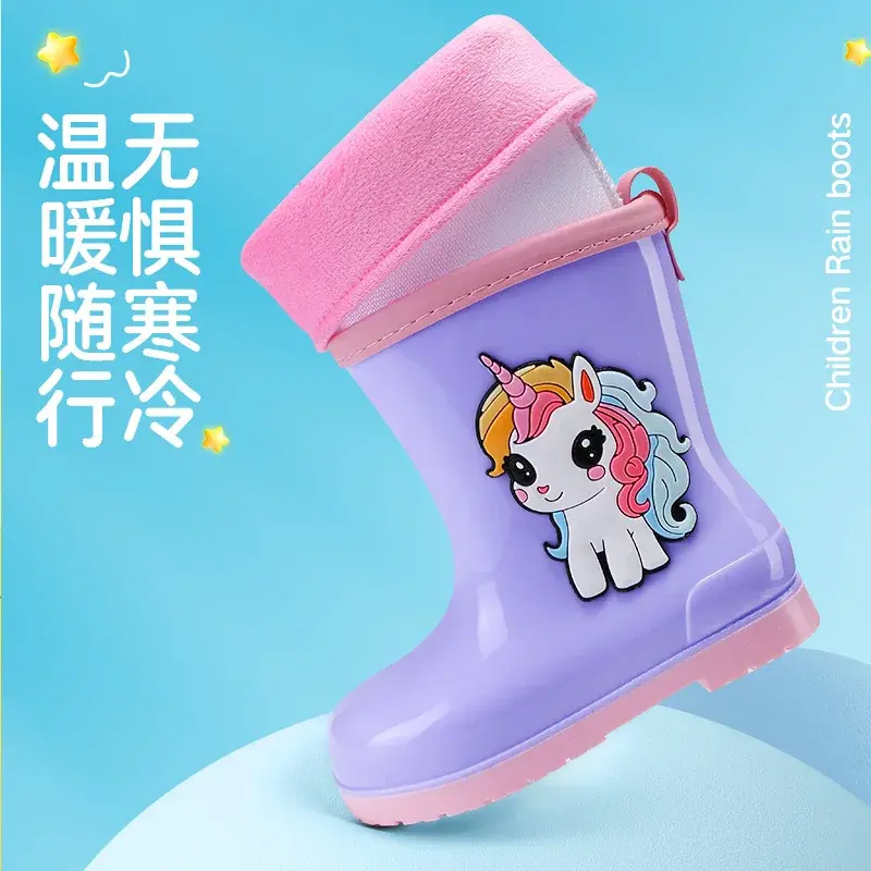 2024 New Dinosaur Children's Rain Shoes Non-Slip Cotton Water Shoes Baby Boys Girls Cute Wholesale Rain Boots All Seasons