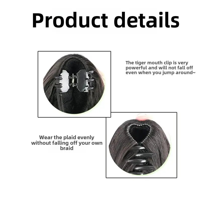 High Ponytail Hair Extension Pieces Men Women Universal Ancient Chinese Martial Artist Style Tiger Mouth Clip Synthetic Tail