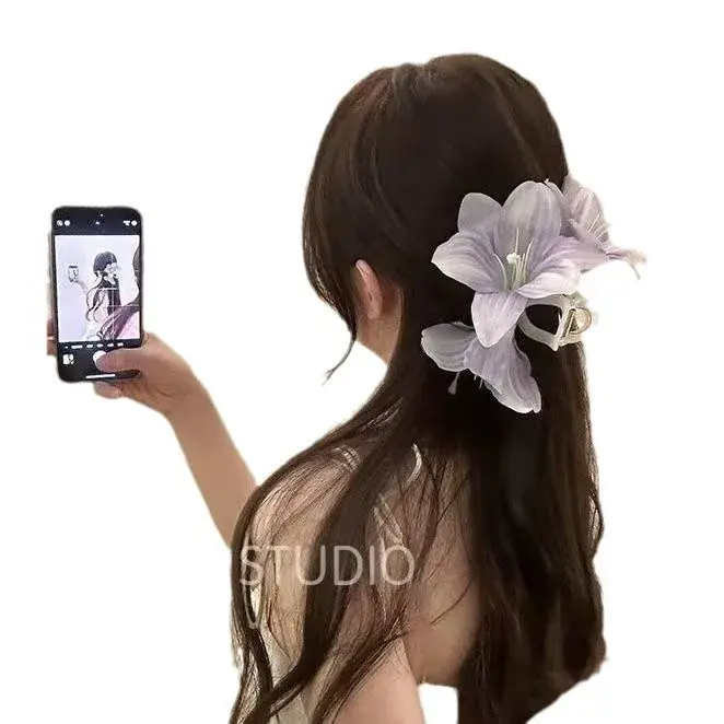 New Ultra Fairy Beautiful 3D Lilies Flower Hair Clip Headwear Floral Hair Accessories Back of Head Stylish Hair Grips