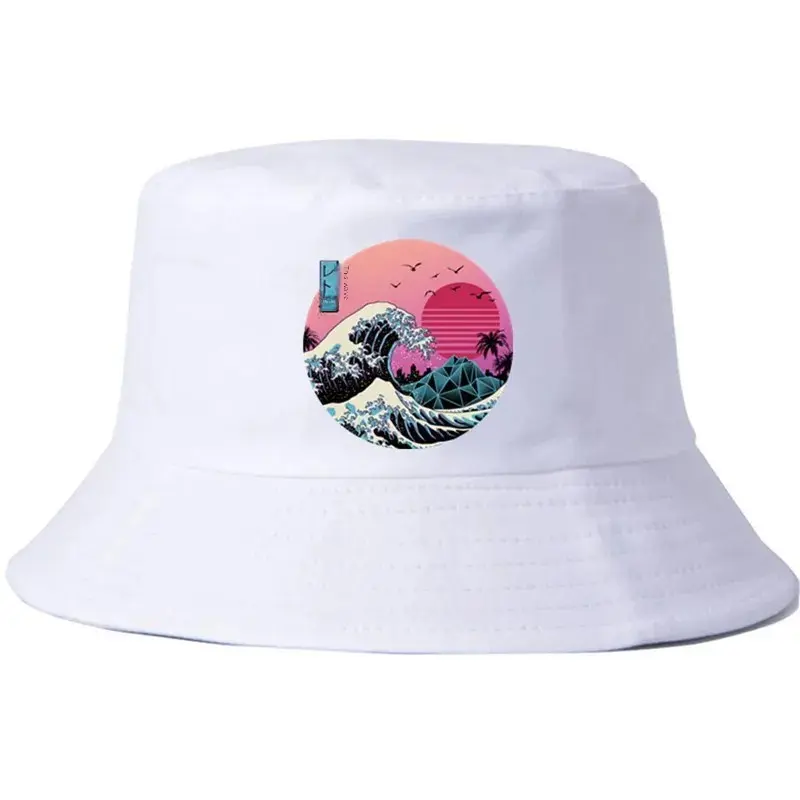 Korean Style Fishing Cap Wave Tidal Print Unisex Sun Protection Hat Men's Women's Casual Artistic Match Sunset Ocean Theme