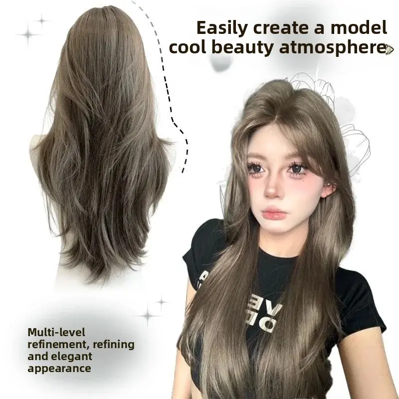 Cony Long Straight Hair Wig Women Full Head Cover Milk Tea Grey Brown High Level Atmosphere Artificial Fibre Mechanism Wig