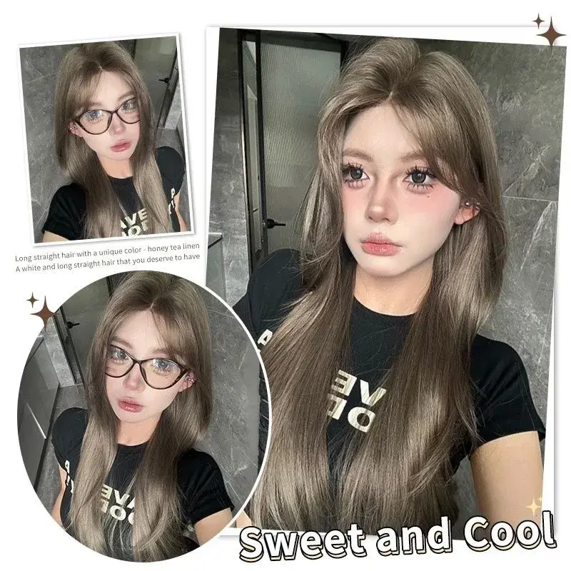 Cony Long Straight Hair Wig Women Full Head Cover Milk Tea Grey Brown High Level Atmosphere Artificial Fibre Mechanism Wig