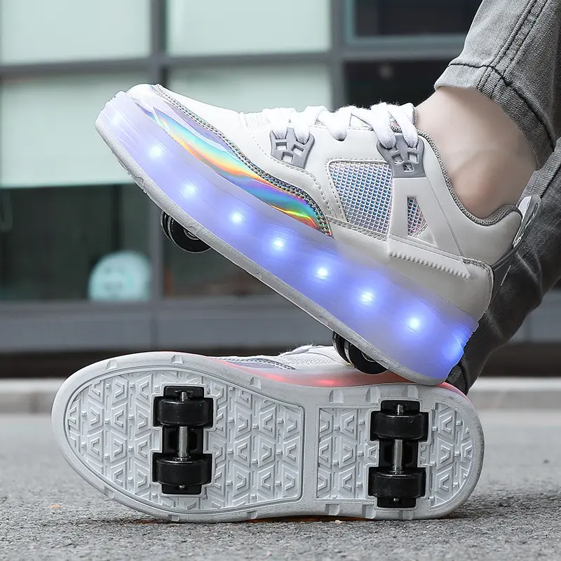 Roller Skate Shoes For Kids Charging Light Sports Casual Shoes Autumn Winter Four Wheel Rounds Running For Boys Girls