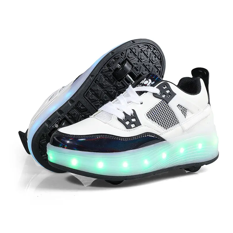 Roller Skate Shoes For Kids Charging Light Sports Casual Shoes Autumn Winter Four Wheel Rounds Running For Boys Girls