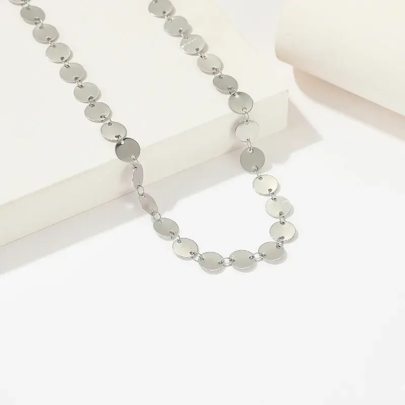 Titanium Steel Necklace Women's Korean Style Wave Flashing Small Round Cropped Niche Shiny Sequin Collarbone Chain