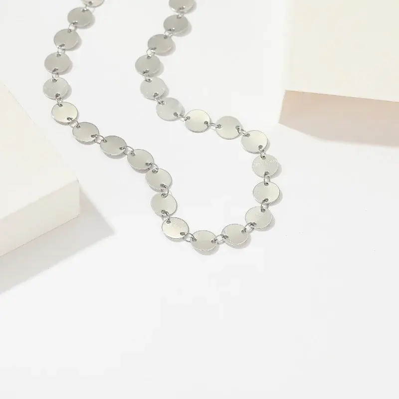 Titanium Steel Necklace Women's Korean Style Wave Flashing Small Round Cropped Niche Shiny Sequin Collarbone Chain