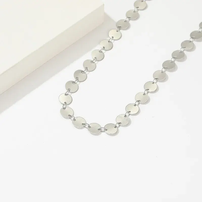 Titanium Steel Necklace Women's Korean Style Wave Flashing Small Round Cropped Niche Shiny Sequin Collarbone Chain
