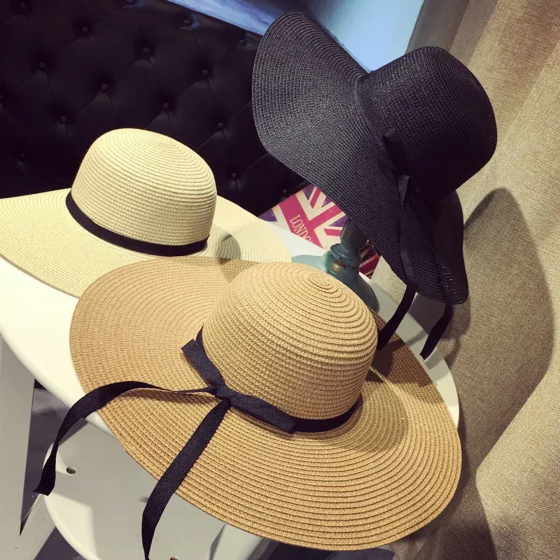 Korean Style Large Brim Beach Sun Hat Women's Butterfly Knot Parent-Child Hat Summer Sun Protection Hat Outing Hat