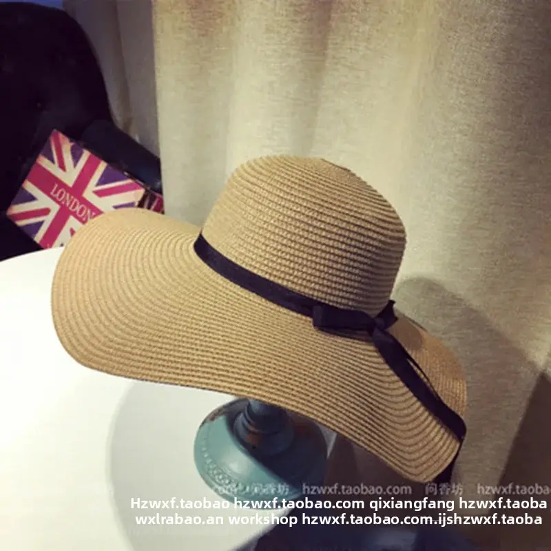 Korean Style Large Brim Beach Sun Hat Women's Butterfly Knot Parent-Child Hat Summer Sun Protection Hat Outing Hat