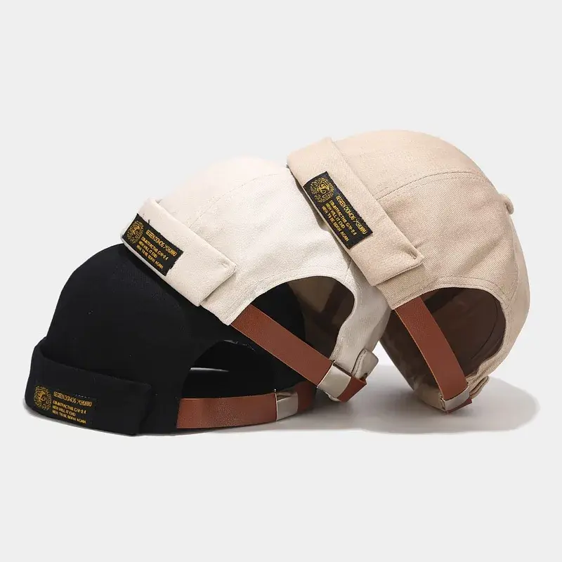 Pure Cotton Unisex Autumnal Fashion Hat Retro Sailor Straw Hat Street Skateboard Sport Cap No Brim Landlord Hat Style